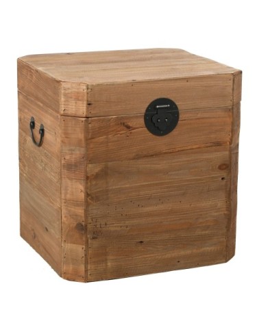 Coffre carré en pin recyclé et métal carré