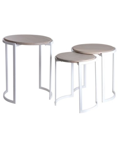 Sellettes rondes en métal et manguier (lot de 3) blanc