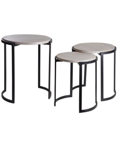 Sellettes rondes en métal et manguier (lot de 3) noir