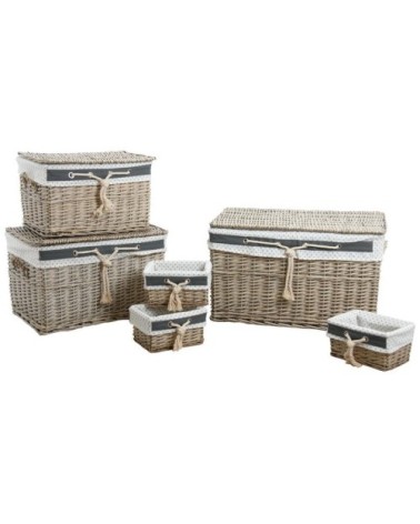 Malles et corbeilles en éclisse grise (lot de 6)