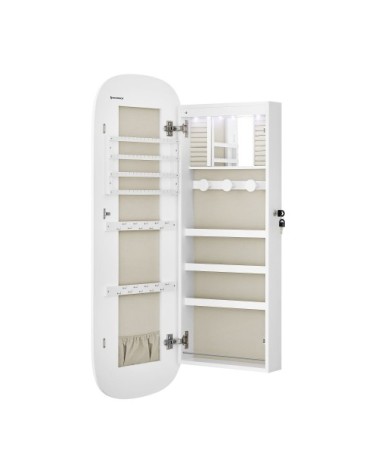 Armoire à bijoux murale avec miroir et effet bois blanc