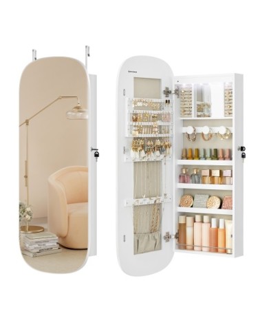 Armoire à bijoux murale avec miroir et effet bois blanc