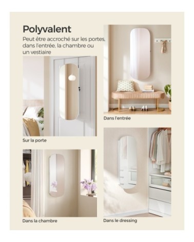 Armoire à bijoux murale avec miroir et effet bois blanc
