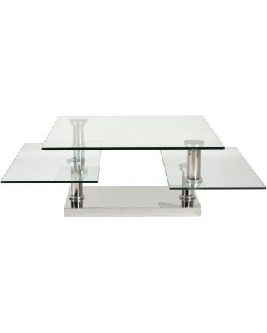 Table basse grise plateau verre pieds métal 80x80cm