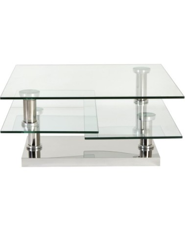 Table basse grise plateau verre pieds métal 80x80cm