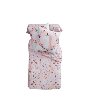 Housse de couette enfant réversible 140x200 rose en coton