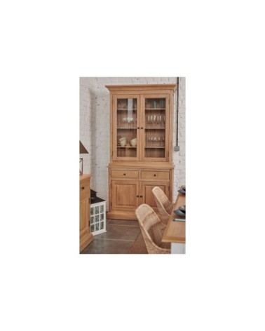 Buffet vaisselier en chêne 2 portes vitrées 2 tiroirs 2 portes bois