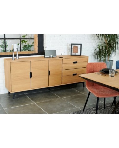 Buffet bas nordique en bois de chêne naturel 3 portes + 4 tiroirs L200