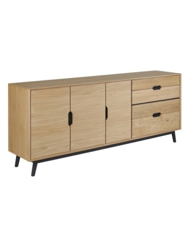 Buffet bas nordique en bois de chêne naturel 3 portes + 4 tiroirs L200