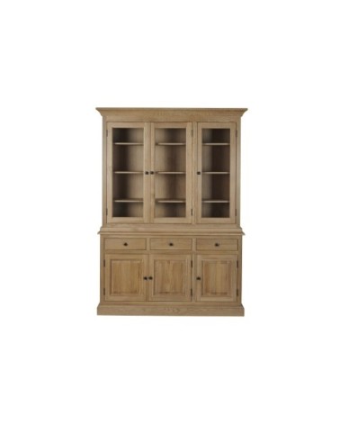 Buffet vaisselier en chêne 3 portes vitrées 3 tiroirs 3 portes bois