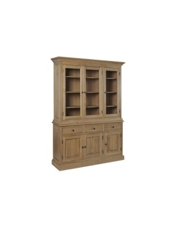 Buffet vaisselier en chêne 3 portes vitrées 3 tiroirs 3 portes bois