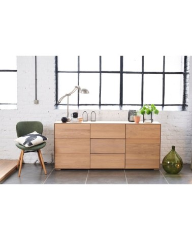 Buffet moderne en bois de chêne massif naturel 2 portes 3 tiroirs L180