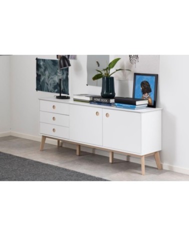 Buffet enfilade nordique en bois blanc 3 tiroirs 2 portes L180