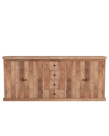 Buffet bas en bois massif recyclé 4 portes 4 tiroirs L 220 cm