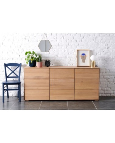 Buffet moderne en bois de chêne massif naturel 3 portes L180