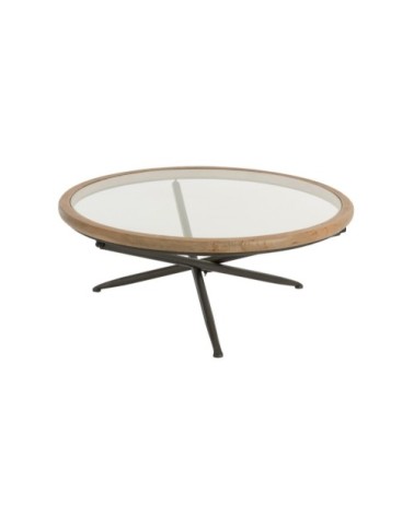 Table basse ronde plateau verre et bois D100
