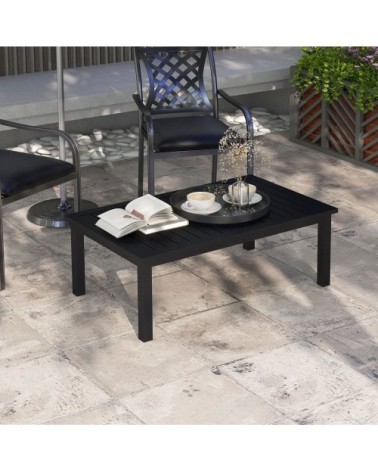Table basse rectangulaire de jardin plateau à lattes alu
