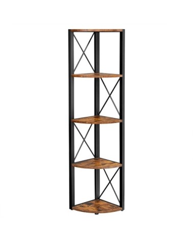 Étagère d'angle 5 niveaux industriel effet bois marron rustique