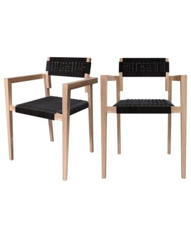 Chaise de jardin empilable en teck et corde tressée (lot de 2)