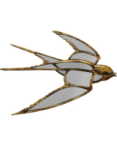 Déco murale hirondelle dorée en verre miroir 31x39