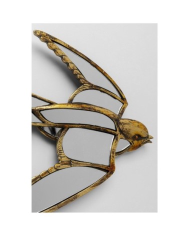 Déco murale hirondelle dorée en verre miroir 31x39