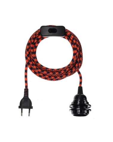 Fil électrique en tissu luminaire pied de poule c/b 4,5m