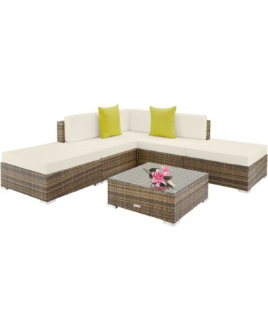 Salon de jardin PARIS modulable 5 places marron naturel