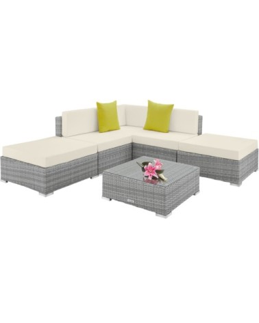 Salon de jardin PARIS modulable 5 places gris clair