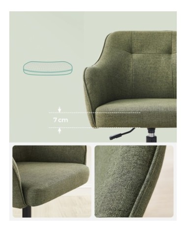 Chaise de bureau ergonomique tissu coton-lin vert