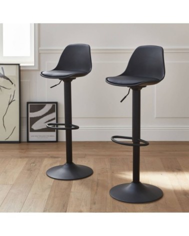 Lot de 2 tabourets de bar réglables, simili cuir noir