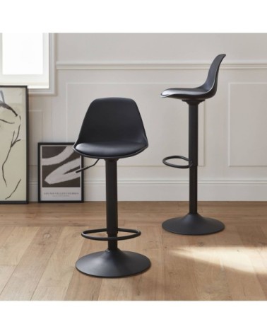 Lot de 2 tabourets de bar réglables, simili cuir noir