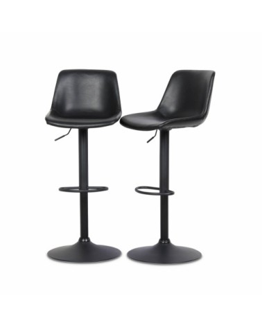 Lot de 2 tabourets de bar réglables, simili cuir noir