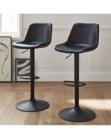 Lot de 2 tabourets de bar réglables, simili cuir noir