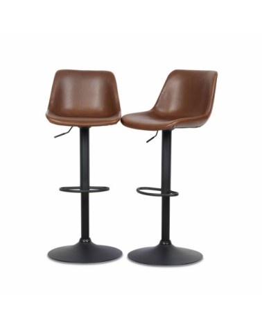 Tabourets de bar réglables, simili cuir marron