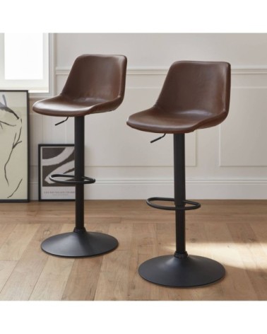 Tabourets de bar réglables, simili cuir marron
