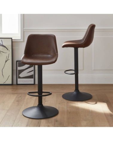 Tabourets de bar réglables, simili cuir marron
