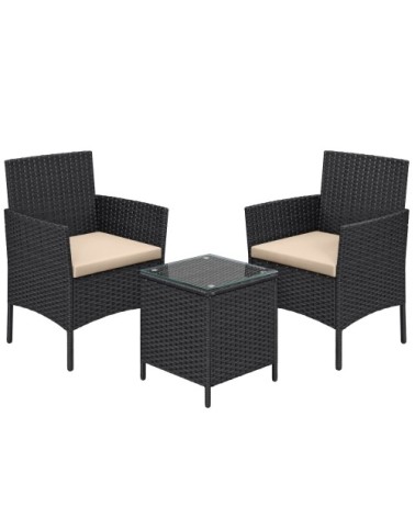 Salon de jardin extérieur table et chaises noir et taupe