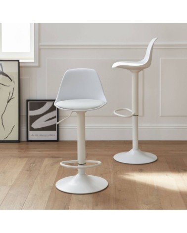 Tabourets de bar réglables, simili cuir blanc