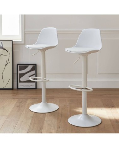 Tabourets de bar réglables, simili cuir blanc
