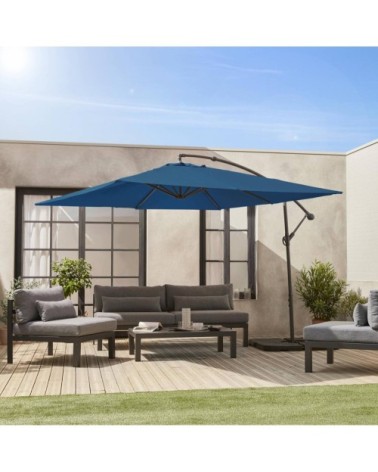 Parasol déporté carré 3x3m bleu canard