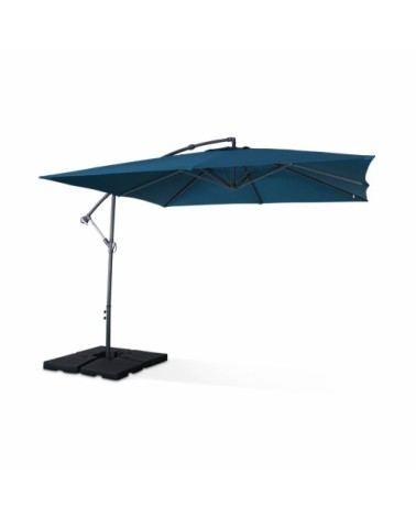 Parasol déporté carré 3x3m bleu canard