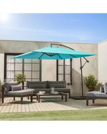 Parasol déporté carré 3x3m turquoise