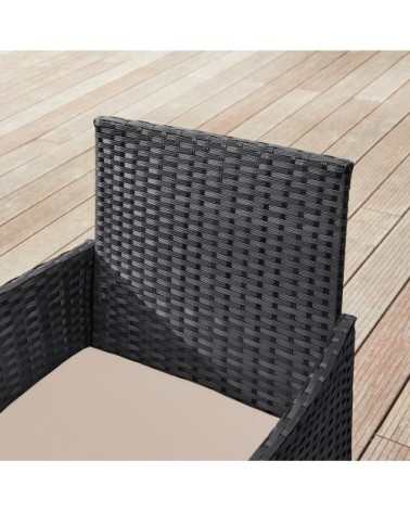 Salon de jardin extérieur table et chaises noir et taupe