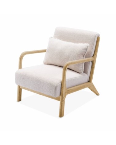 Fauteuil à bouclettes blanches en bois et tissu