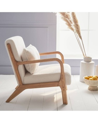 Fauteuil à bouclettes blanches en bois et tissu