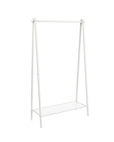 Portant à vêtements avec étagère en acier blanc