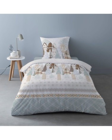 Parure de couette 100% coton flanelle imprimée 140x200 1 taie
