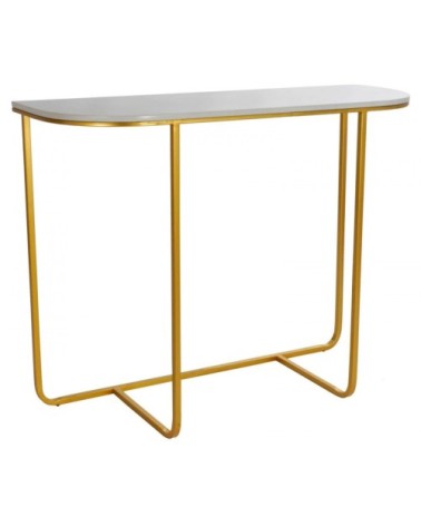 Console en métal doré et plateau en marbre blanc 98x35x77cm