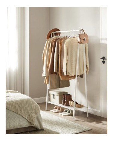 Portant à vêtements avec étagère en acier blanc