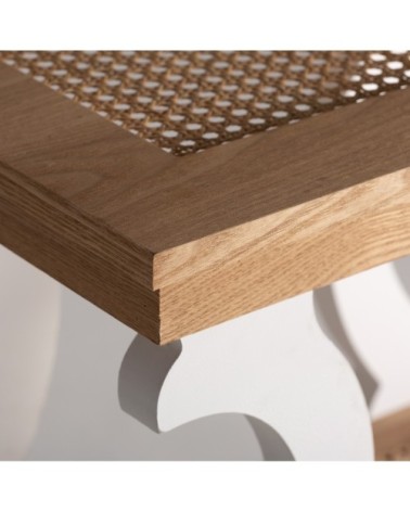 Table d'appoint en fer, bois et rotin marron 63x38x75